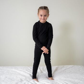 Ensemble Manches Longues Enfant 160 g/m² Laine Mérinos Noir 1