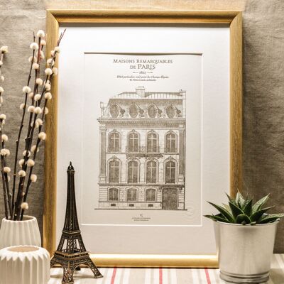Letterpress poster Parisian building Champs-Élysées, A4, Paris, architecture, vintage, Haussmann