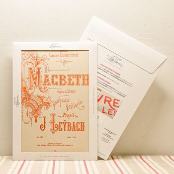 Affiche Letterpress Musique Macbeth, A4, papier recyclé, musique classique, opéra, orange 1