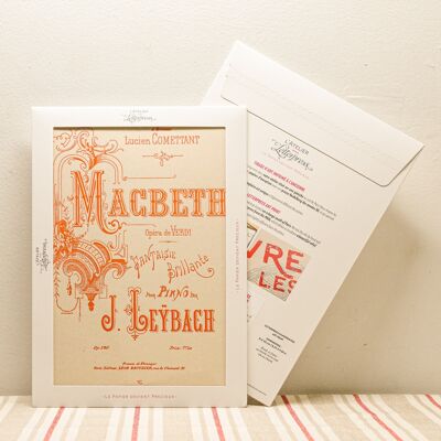 Affiche Letterpress Musique Macbeth, A4, papier recyclé, musique classique, opéra, orange
