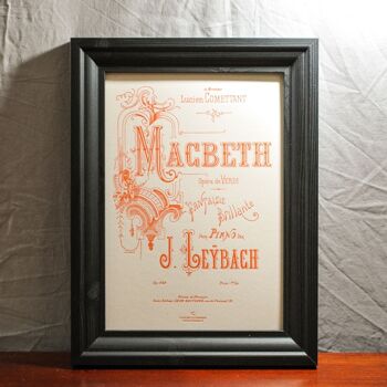 Affiche Letterpress Musique Macbeth, A4, papier recyclé, musique classique, opéra, orange 2