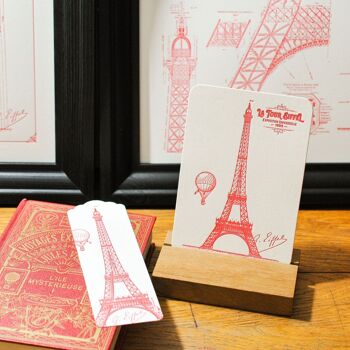 Marque-page Letterpress Tour Eiffel Rouge, Paris, architecture, vintage, livre, papier recyclé, relief 4