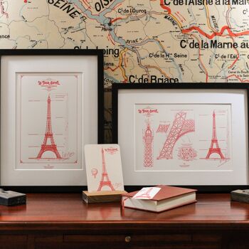 Marque-page Letterpress Tour Eiffel Rouge, Paris, architecture, vintage, livre, papier recyclé, relief 5