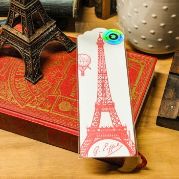 Marque-page Letterpress Tour Eiffel Rouge, Paris, architecture, vintage, livre, papier recyclé, relief 3