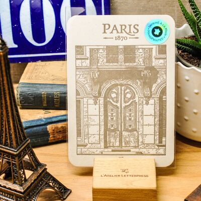 Letterpress card Porte Boulevard Sébastopol, Paris, architecture, vintage, very thick recycled paper, Haussmann