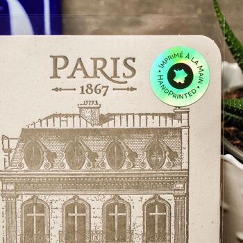 Carte Letterpress Immeuble Champs-Élysées, Paris, architecture, vintage, papier recyclé très épais, Haussmann 2