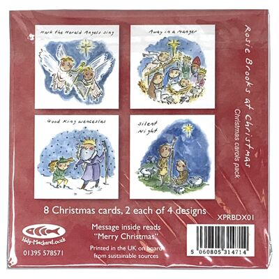 Christmas pack - 2 each of 4  carol themed cards by Rosie Brooks