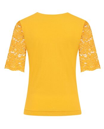 T-shirt à manches en dentelle de coton jaune moutarde 3