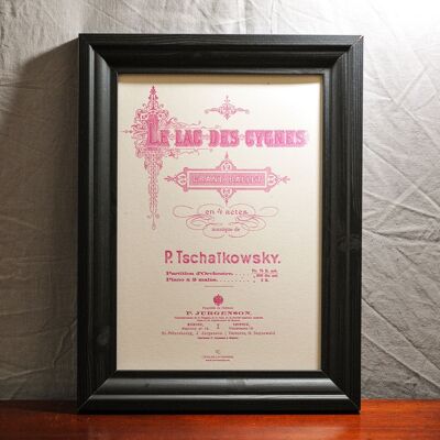 Swan Lake Tchaikovsky Letterpress poster, A4, recycled paper, classical music, dance, ballet, pink