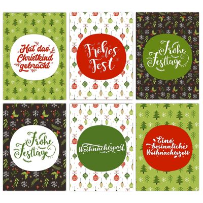 Paper kite Christmas card set - 12 lovingly designed postcards for Christmas - art print for sending, decorating packages and collecting - card set 3 - red-green