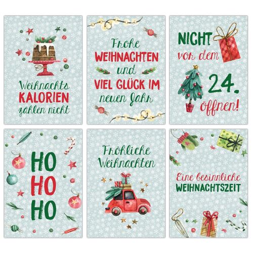 Papierdrachen Weihnachtskarten Set - 12 liebevoll gestaltete Postkarten zu Weihnachten - Kunstdruck zum Verschicken, Pakete dekorieren und Sammeln - Set 11 Mint