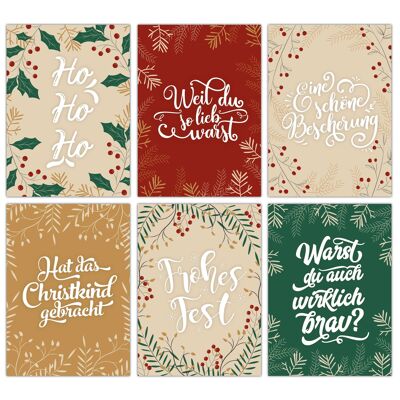 Paper kite Christmas card set - 12 lovingly designed postcards for Christmas - art print for sending, decorating packages and collecting - set 12 hand lettering