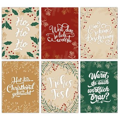 Papierdrachen Weihnachtskarten Set - 12 liebevoll gestaltete Postkarten zu Weihnachten - Kunstdruck zum Verschicken, Pakete dekorieren und Sammeln - Set 12 Handlettering