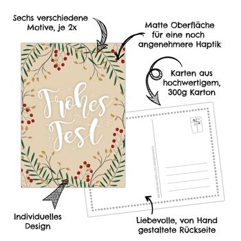 Ensemble de cartes de Noël en papier cerf-volant - 12 cartes postales conçues avec amour pour Noël - impression d'art pour l'envoi, la décoration de colis et la collecte - ensemble de 12 lettres manuscrites 2