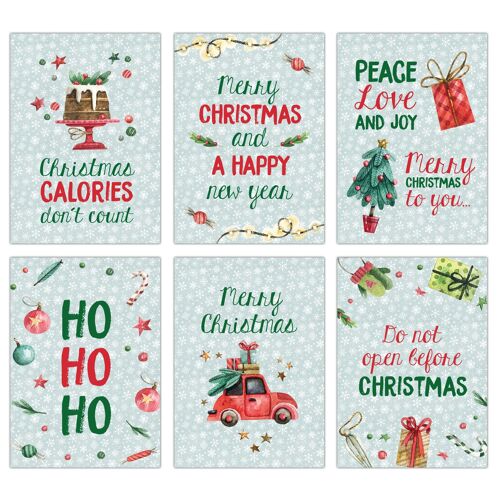 Papierdrachen Weihnachtskarten Set - 12 liebevoll gestaltete Postkarten zu Weihnachten - Kunstdruck zum Verschicken, Pakete dekorieren und Sammeln - Set 13 Mint englisch