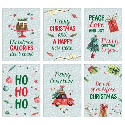 Paper kite Christmas card set - 12 lovingly designed postcards for Christmas - art print to send, decorate packages and collect - Set 13 Mint English