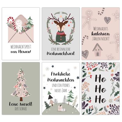 Christmas card set - 12 lovingly designed postcards for Christmas - art print for sending, decorating packages and collecting - Christmas greeting card - winter pastel card set 15