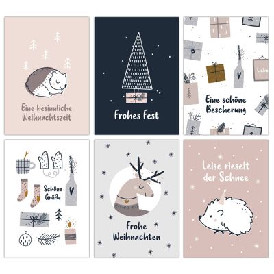 Weihnachtskarten Set - 12 liebevoll gestaltete Postkarten zu Weihnachten - Kunstdruck zum Verschicken, Pakete dekorieren und Sammeln - Grußkarte Weihachten - Hygge Karten Set 16