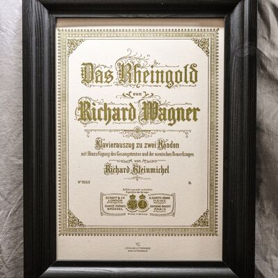 Letterpress poster Opera Wagner Le Ring L'Or du Rhin, A4, recycled paper, classical music, gold