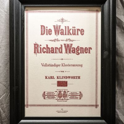 Letterpress Opera Wagner Le Ring The Walküre Poster, A4, Recyclingpapier, klassische Musik, rot
