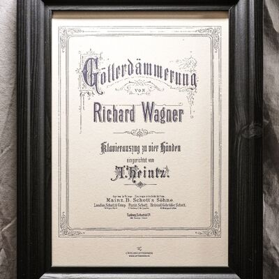 Letterpress Opera Wagner Le Ring Twilight of the Gods poster, A4, recycled paper, classical music, blue