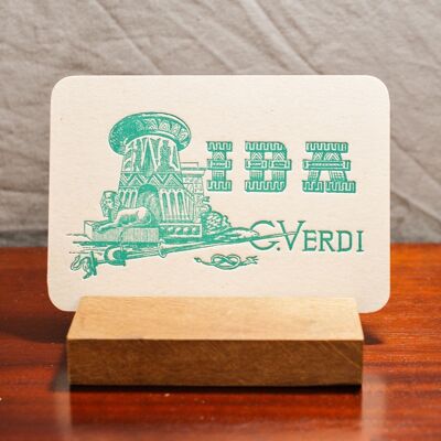 Verdi Aida Music Letterpress card, classical music, opera, relief, thick recycled paper, green