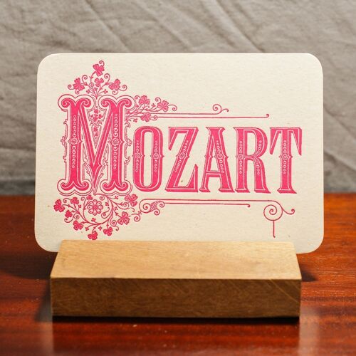 Carte Letterpress Musique Mozart, musique classique, opéra, relief, papier recyclé épais, rose