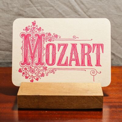 Mozart Music Letterpress Karte, Klassik, Oper, Relief, dickes Recyclingpapier, rosa