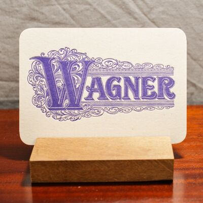 Carte Letterpress Musique Wagner, musique classique, opéra, relief, papier recyclé épais, violet