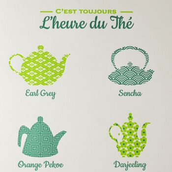 Affiche Letterpress L'Heure du Thé, A4, cuisine, relief, vert 2