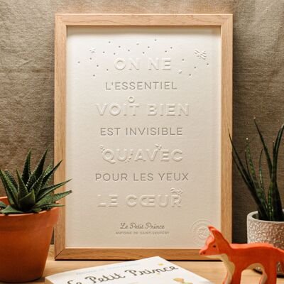 Letterpress poster The Little Prince, A4, relief, children's room, literature, book, vintage, thick paper, white