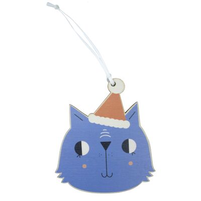 Decoración navideña de gato con gorro de Papá Noel