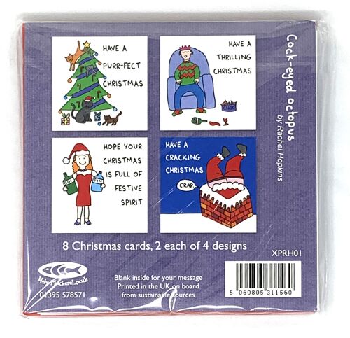 Christmas pack - 2 each of 4 Rachel Hopkins cartoon cards