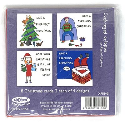 Christmas pack - 2 each of 4 Rachel Hopkins cartoon cards