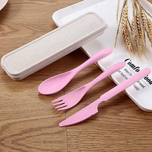 Pink EcoSlurps Reusable Cutlery Set -  Travel Cutlery Made From Recycled Wheat (Pink)