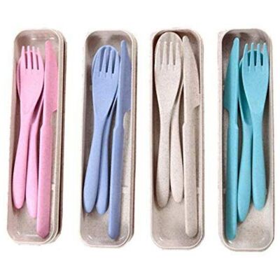 Blue EcoSlurps Reusable Cutlery Set -  Travel Cutlery Made From Recycled Wheat (Blue)