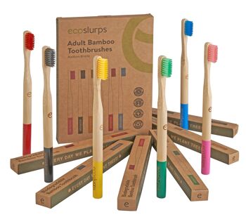 Brosses à dents en bambou EcoSlurps - Pack EcoSlurps de 6 brosses à dents à poils moyens en boîte individuelle - peuvent être vendues individuellement 8