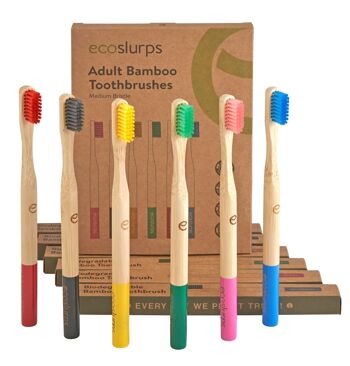 Brosses à dents en bambou EcoSlurps - Pack EcoSlurps de 6 brosses à dents à poils moyens en boîte individuelle - peuvent être vendues individuellement 9