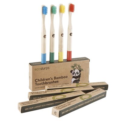 Childrens Bamboo Toothbrushes - Set of 4 kids soft bristle toothbrush (1 pack/ 4 brushes)