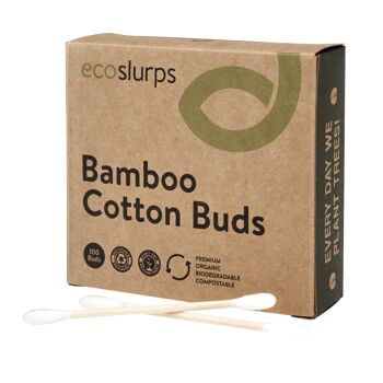 100 cotons-tiges en bambou - Ecouteurs, cotons-tiges et cotons-tiges écologiques sans plastique et biodégradables 1