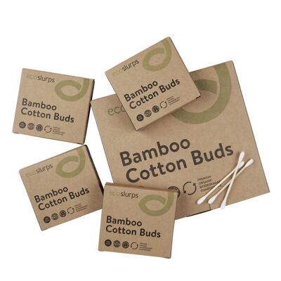 400 Wattestäbchen aus Bambus - Packung enthält 4 x 100 Schachteln EcoSlurps umweltfreundliche, plastikfreie und biologisch abbaubare Wattestäbchen und Qtips