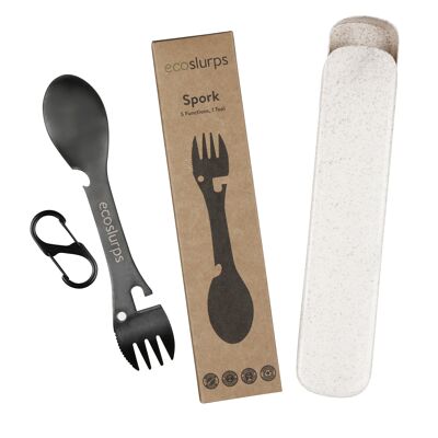 EcoSlurps Spork With Carry Clip & Wheat Straw Carry Case -  Reusable Travel Cutlery (1 Sporks Set)