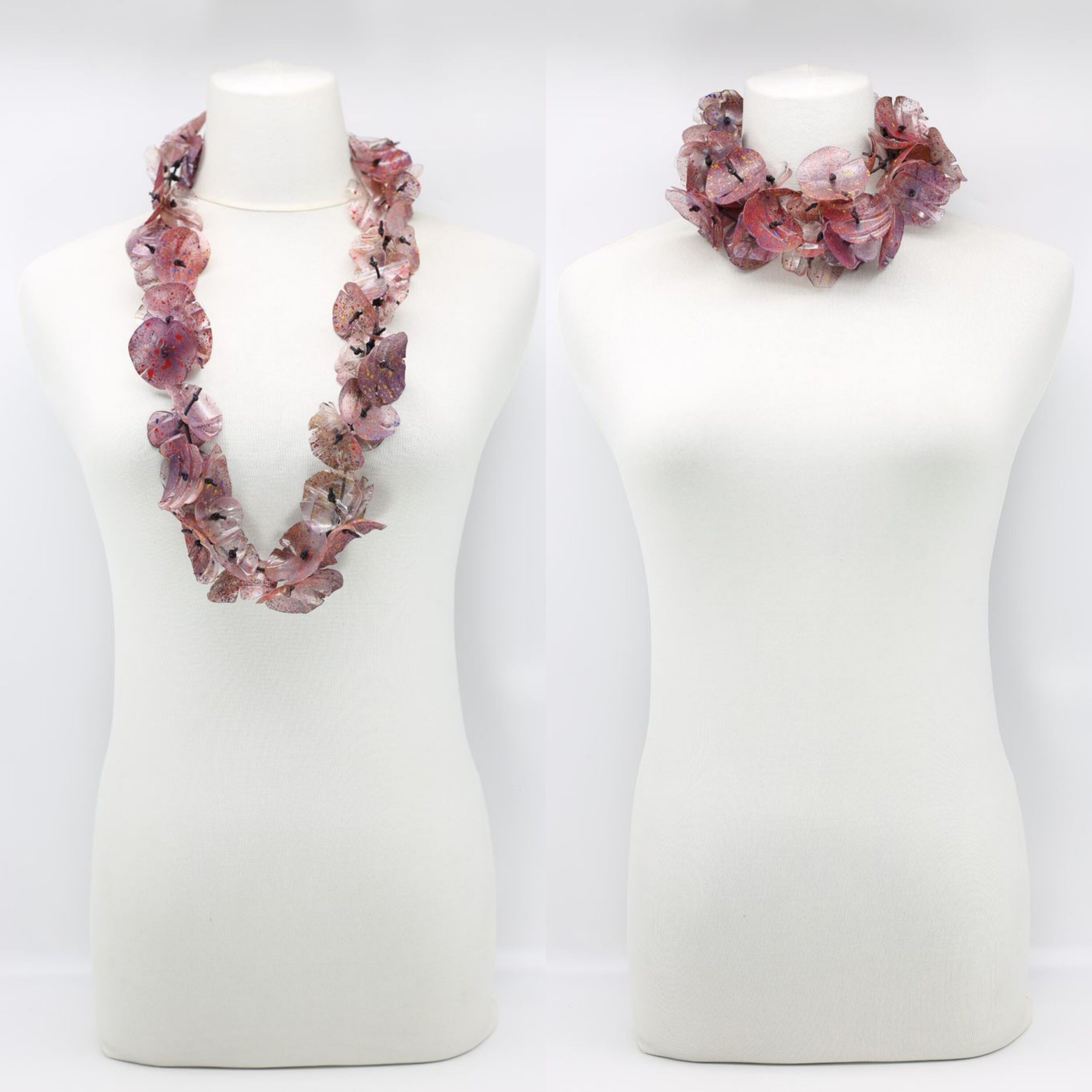 Upcycled Plastikflaschen - Aqua Poppy Flower Halskette - Handbemalt - Gewürz