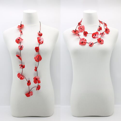 Upcycled Plastic Bottles - Aqua Poppy Necklace - Long - Red