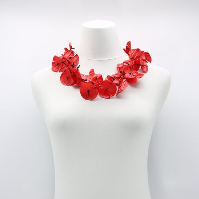 Bottiglie di plastica riciclate - Collana con fiori di papavero acqua - Dipinto a mano - Rosso