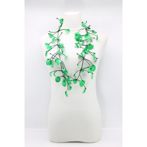 Aqua Water Lily Leaf Necklace - Long - Hand-painted - Green