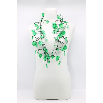 Aqua Water Lily Leaf Necklace - Long - Hand-painted - Green
