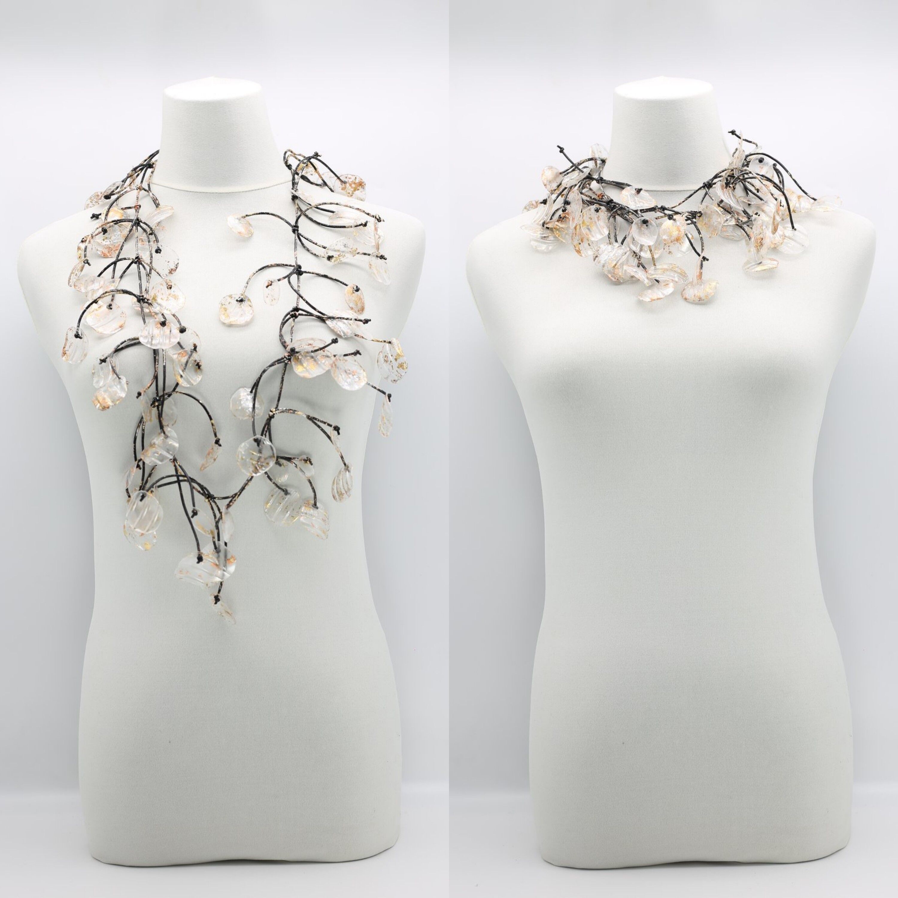 Aqua Seerosenblatt Halsketten - Lang - Handvergoldet - Transparent/Roségold & Blattgold