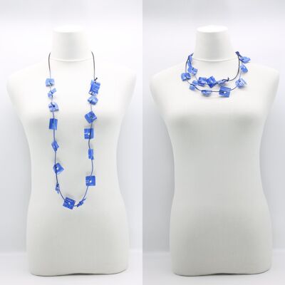 Aqua Plain Necklaces - Small - Hand-painted - Blue Squares