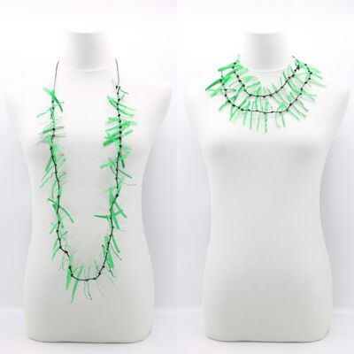 Collier échelle de saule noué sur similicuir - Peint à la main - Vert